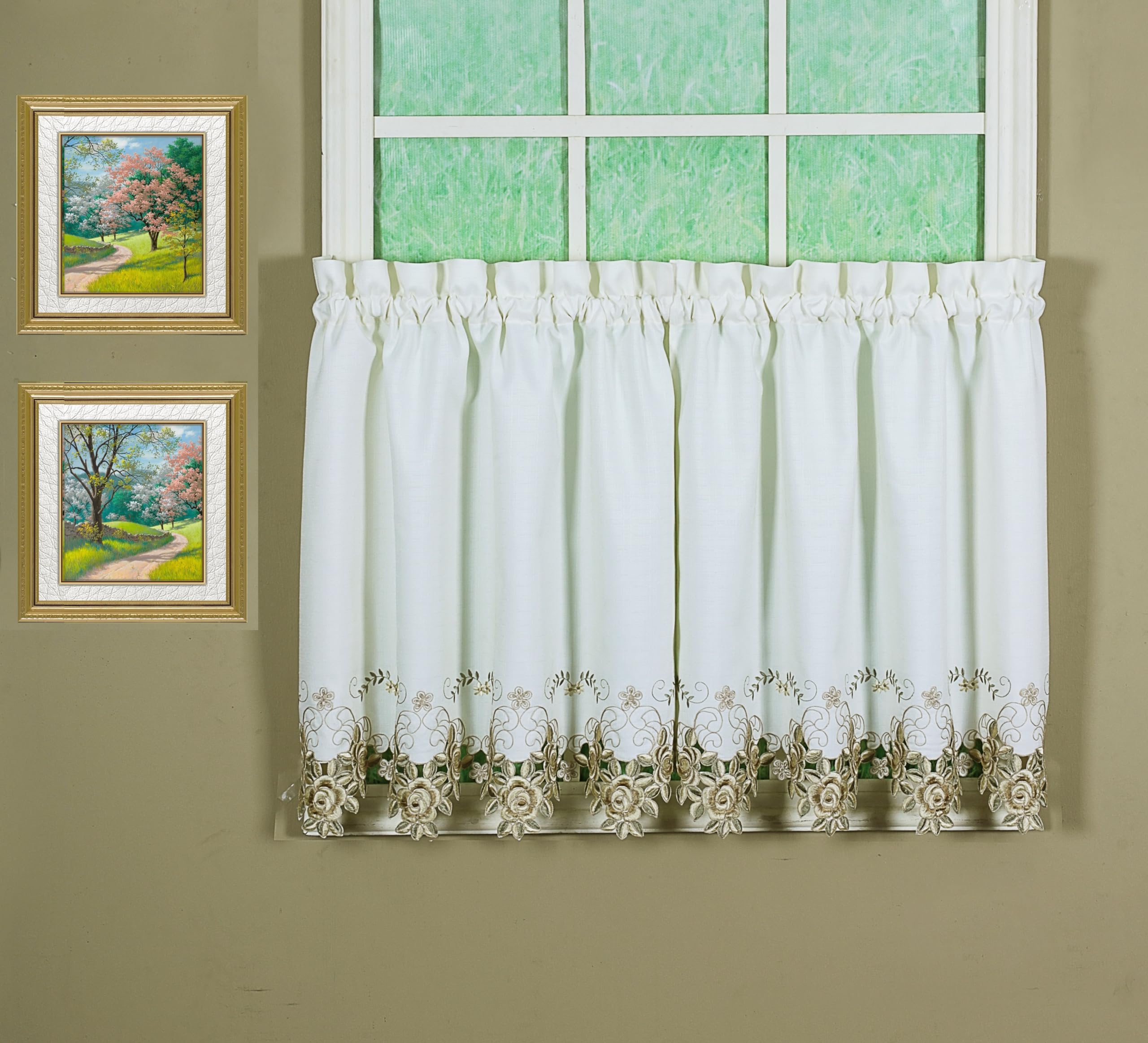 Today'S Curtain Verona Reverse Embroidery Tier, 30', Ecru/Antique