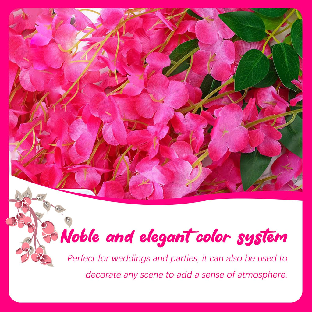 Luerbi 5 Pack Fuchsia Wisteria Hanging Flowers Garland, 3.77 Feet Fuchsia Artificial Wisteria Flower Vines, Fake Fuchsia Wisteri