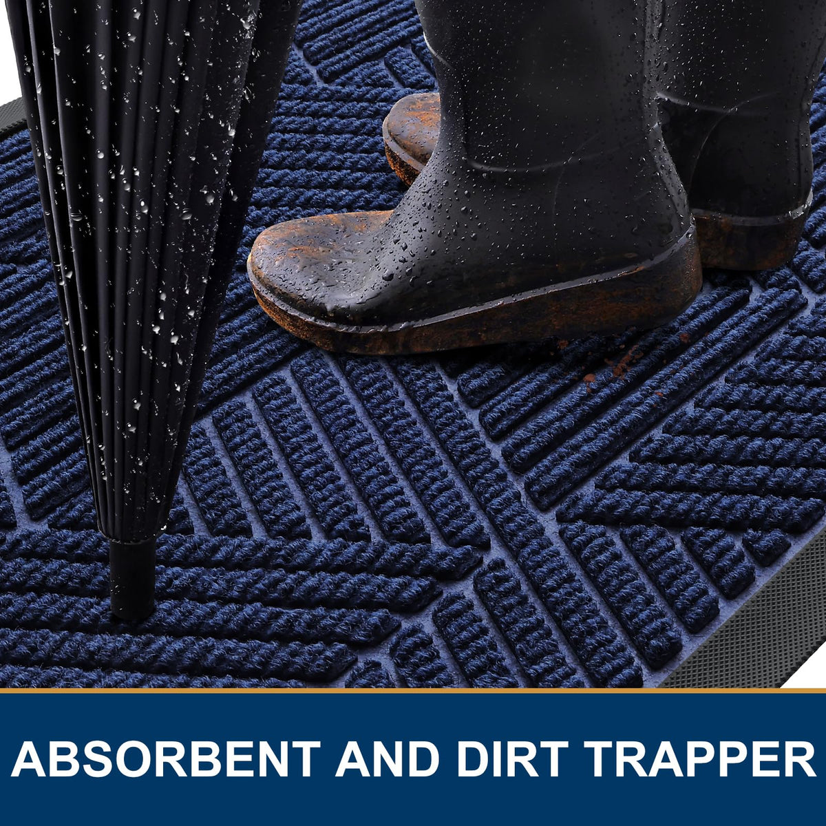 Smiry Front Door Mat Outside Entrance, Heavy Duty Sturdy Natural Rubber Doormat, Trap Dirt And Moisture, Easy Clean Low Profile Welcome Floor Mats For Indoor Outdoor Entry, 29.5X17 Inch, Navy Blue
