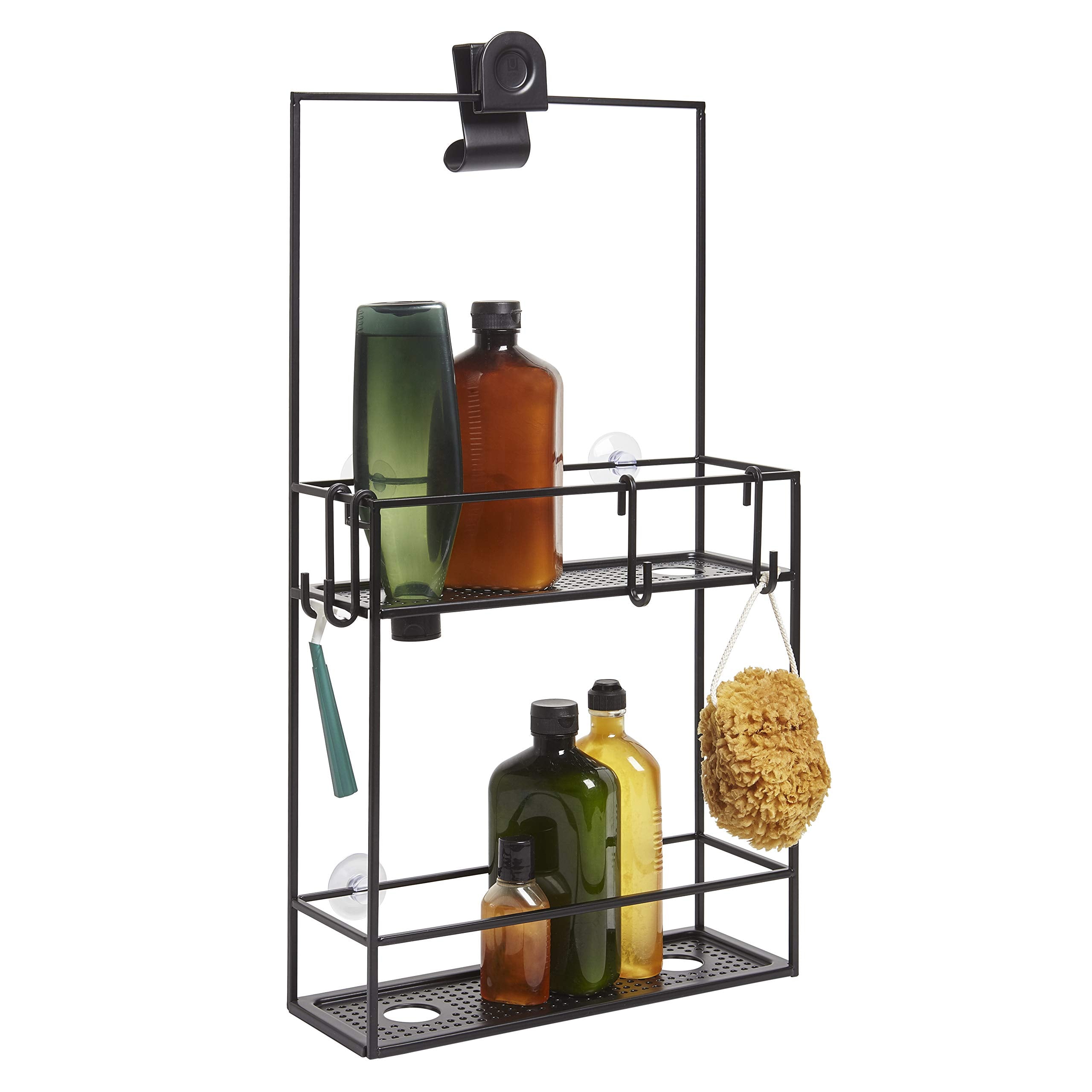Umbra 023461-040 Cubiko Shower Caddy, Black Metal Shower Caddy Over the Shower Head