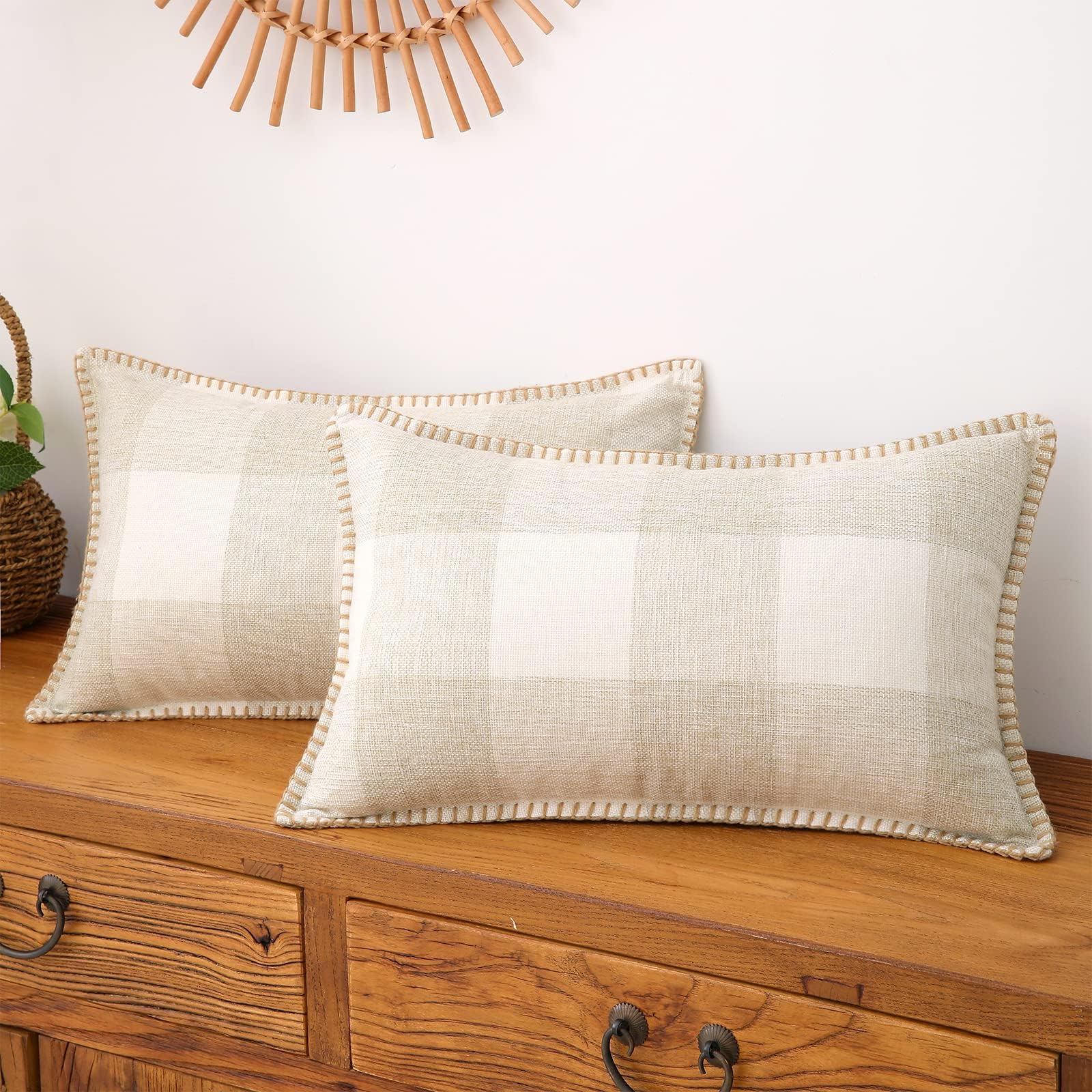 Decoruhome Fall Buffalo Plaid Check Throw Pillow Covers 12X20 Set Of 2, Outdoor Lumbar Decorative Farmhouse Pillow Covers With S