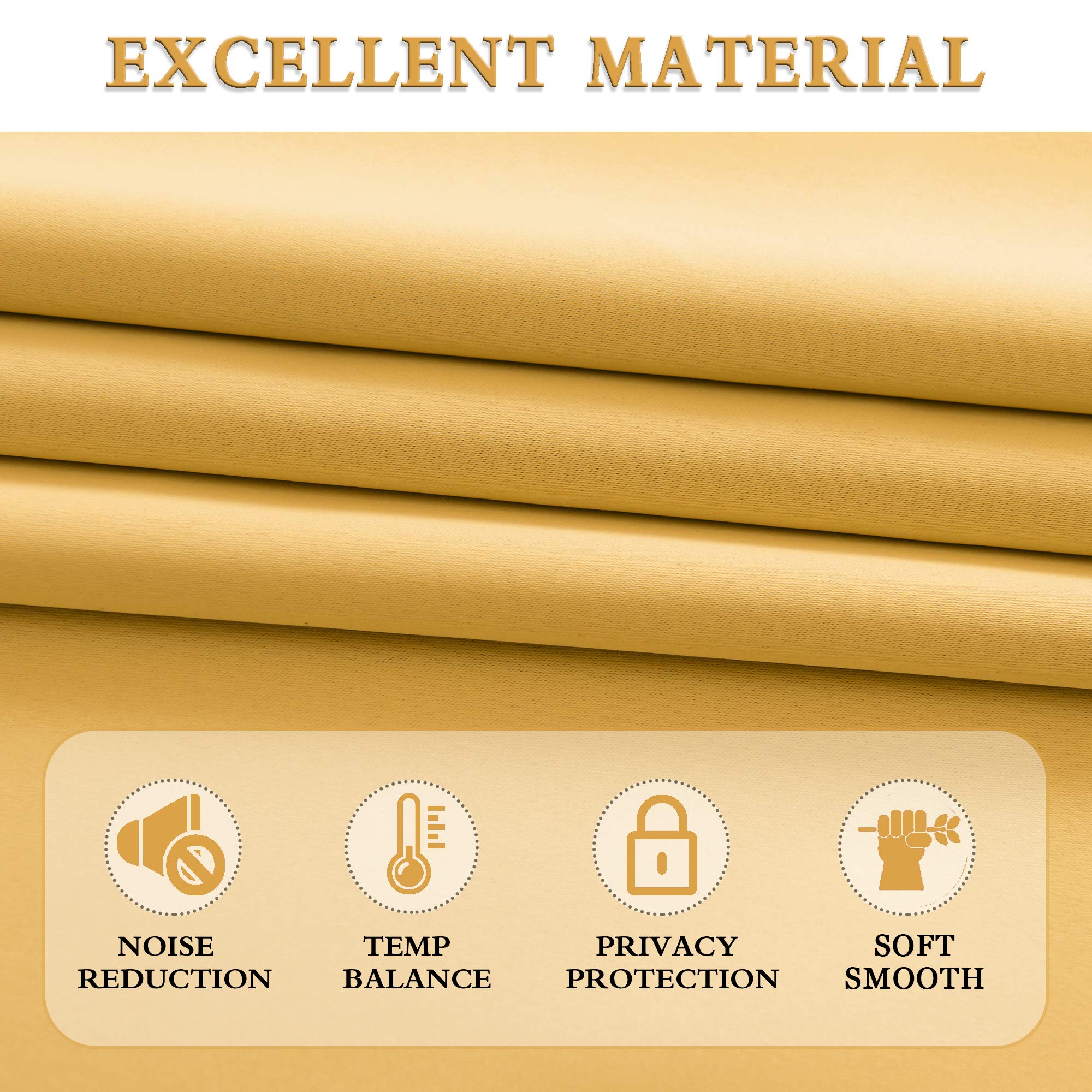 Donren 30 Inch Gold Yellow Small Window Curtains - Blackout Room Darkening Curtain Tiers With Rod Pocket,Set Of 2 Panels