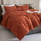 Andency Burnt Orange King Size Comforter, Boho Terracotta Soft Warm Bedding Comforter Sets For King Bed, 3 Pieces Rust Chevron Tufted Aesthetic Microfiber Lightweight Comforter Set