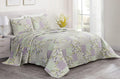 Chezmoi Collection Daisy 3-Piece Printed Patchwork Quilt Set - Purple Butterfly Botanical Candy Stripe Checkered Coverlet - Pre-