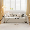 Vclife Simple Geometric Couch Cover Thick Dog Couch Slipcover For Sectional Couch, Modern Beige Cream Black Stripe L Shape Sofa