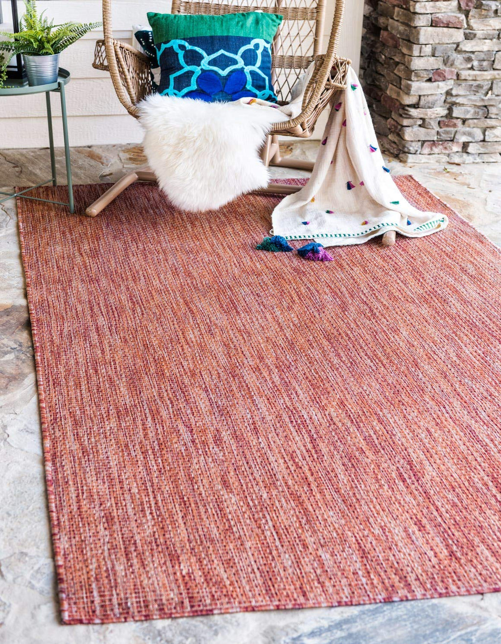 Unique Loom Collection Casual Transitional Solid Heathered Indoor/Outdoor Flatweave Area Rug (5' 3' X 8' Rectangle, Rust Red/Be