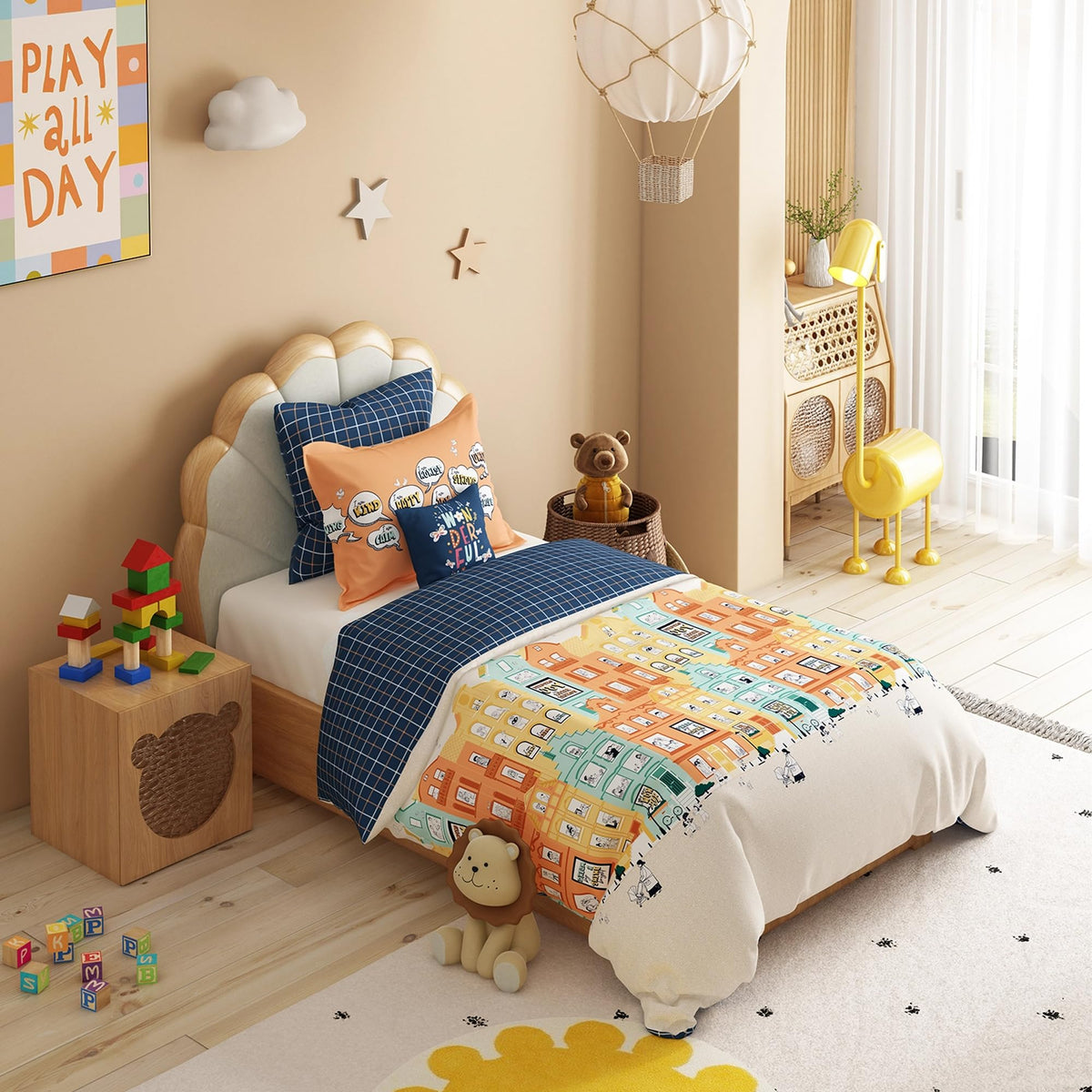 MYTRIDENT Juniors Printed Cotton Bedsheet for Single Bed, 144 TC, 100% Cotton  Day Doodle