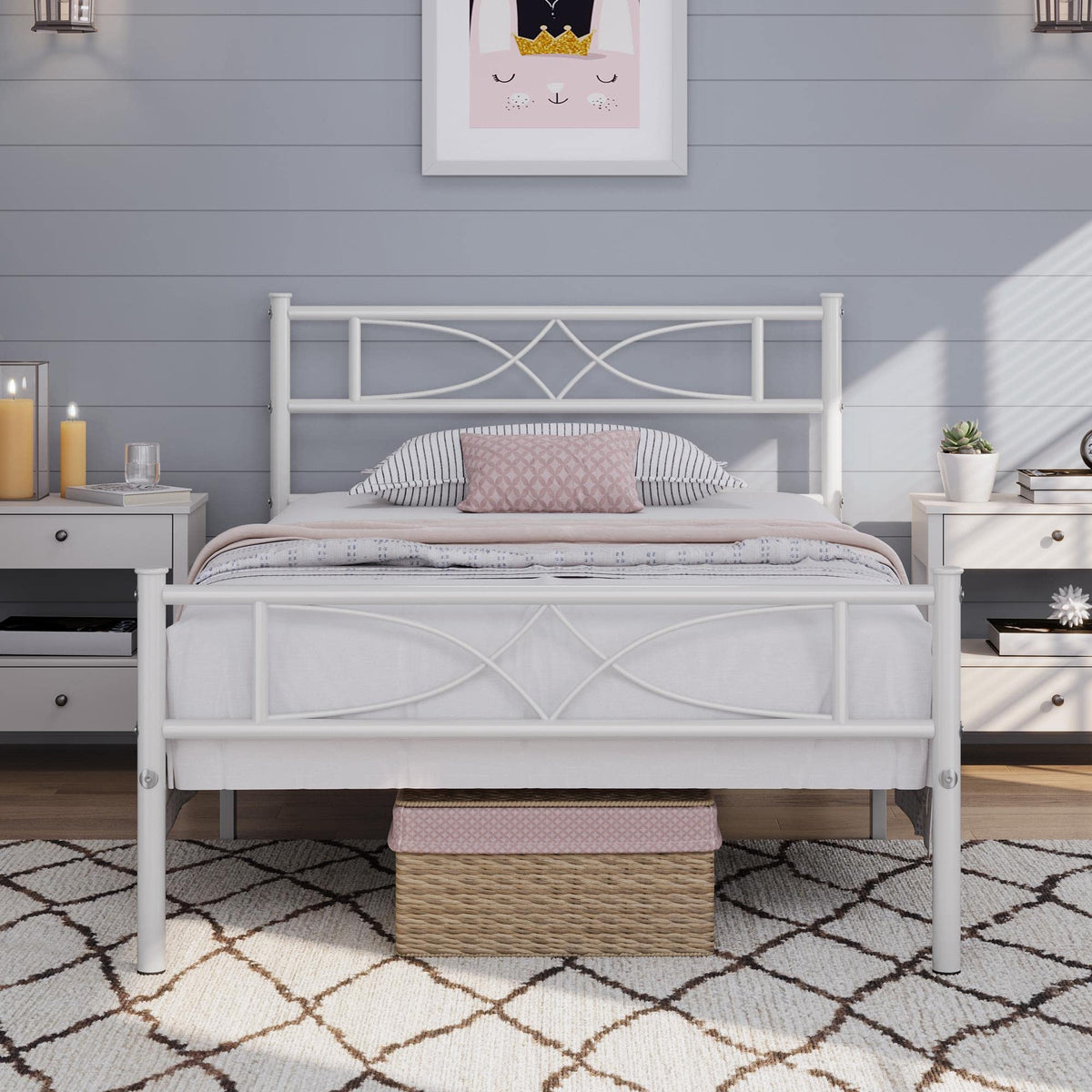 Yaheetech Metal Twin Size Bed Frame, Platform Bed Frame, Mattress Foundation with Curved Design Headboard & Footboard, NO Box Sp