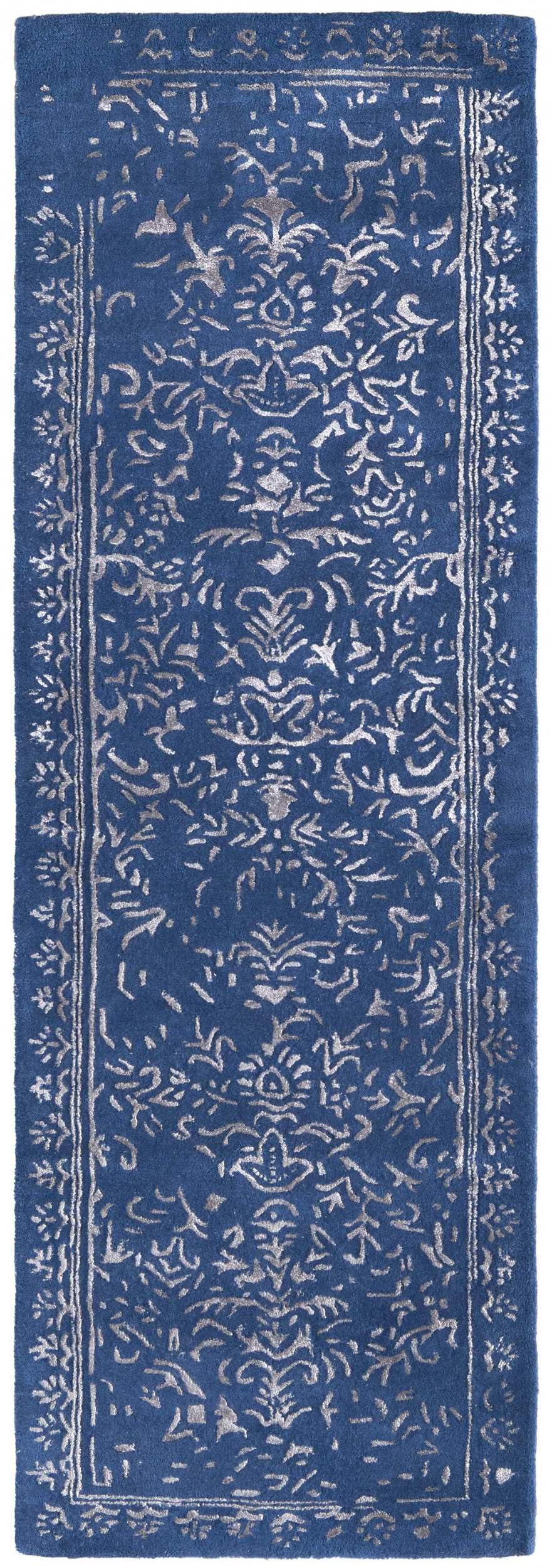 HomeRoots 512522 8 x 10 ft. Blue & Silver Wool Floral Hand Tufted Handmade Distressed Rectangle Area Rug