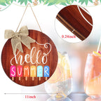 Hello Summer Sign 12 X 12 Inch Summer Welcome Sign Front Door Decor Farmhouse Porch Decoration Round Wooden Hanging Sign For Hom