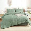 Litanika Comforter King Size Set Sage Green - 7 Pieces Bed In A Bag King Beddding Comforter Sets, Plain Lightweight Bed Set With