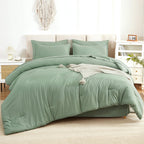 Litanika Comforter King Size Set Sage Green - 7 Pieces Bed In A Bag King Beddding Comforter Sets, Plain Lightweight Bed Set With