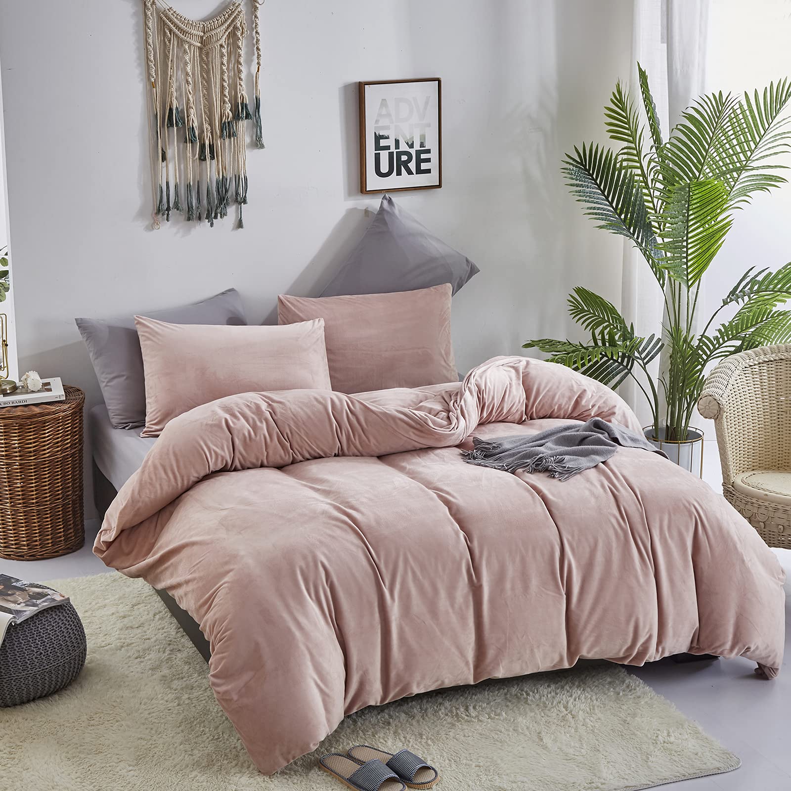 Clothknow Pink Velvet Full Size Comforter Set 3Pcs Blush Fluffy Bedding Comforter Sets Pink Comforter Full Soft Dusty Rose Comforter Pink Comforter Sets Full