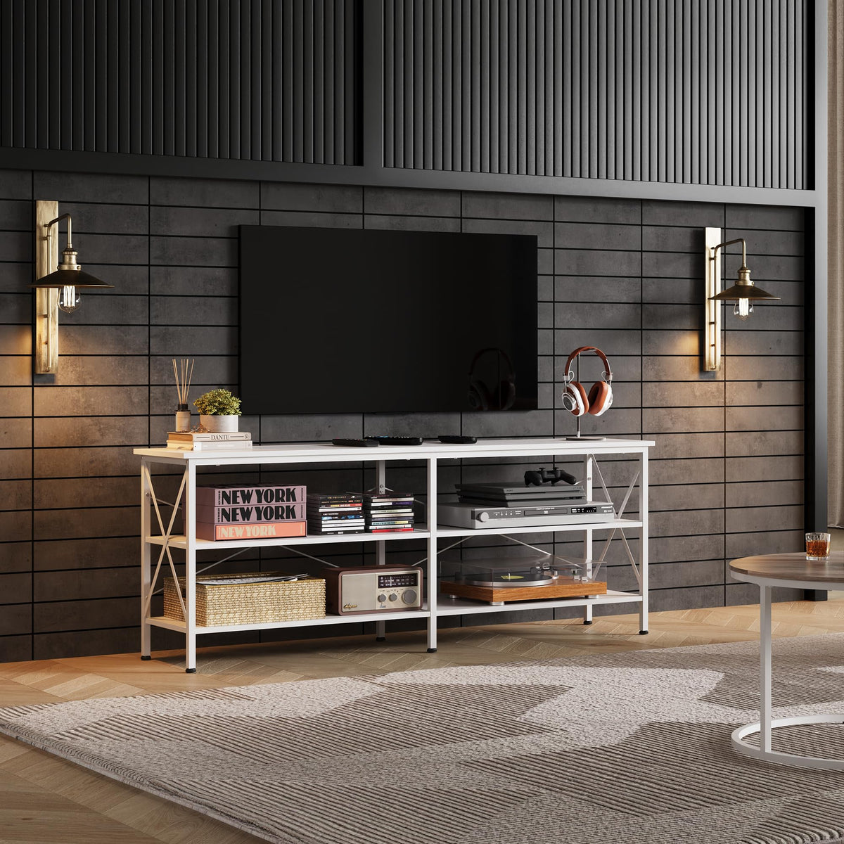 Wlive Tv Stand Up To 70 Inch Tv, 63' Entertainment Center, Tv Media Console With 3-Tier Storage Shelves For Living Room And Bedroom, White