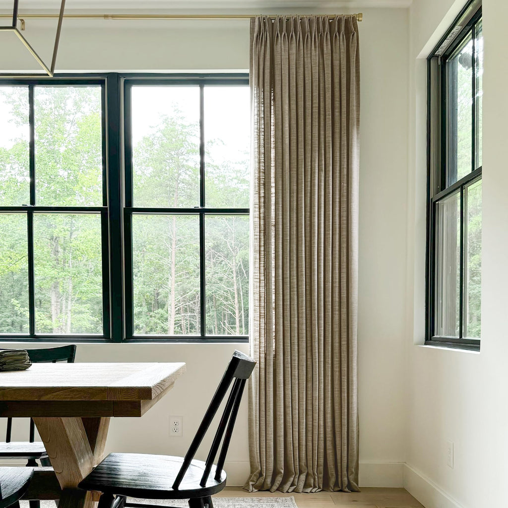 Twopages Double Layer Lined Curtain Taupe Grey Linen Blend Light Filtering Pinch Pleat Curtain For Kitchen, Room Darkening Windo