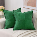 Haussy Emerald Green Large Decorative Throw Pillow Covers 26X26 Inch Set Of 2,Soft Solid Corduroy Striped Cushion Case,Square Eu