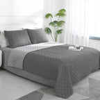 Easy-Going Twin Size Reversible Quilt Set With 1 Quilt And 1 Pillow Shams, Soft Bed Quilt Cover, Water Resistant Lightweight Microfiber Bedspread, Stain Resistant, Gray/Light Gray
