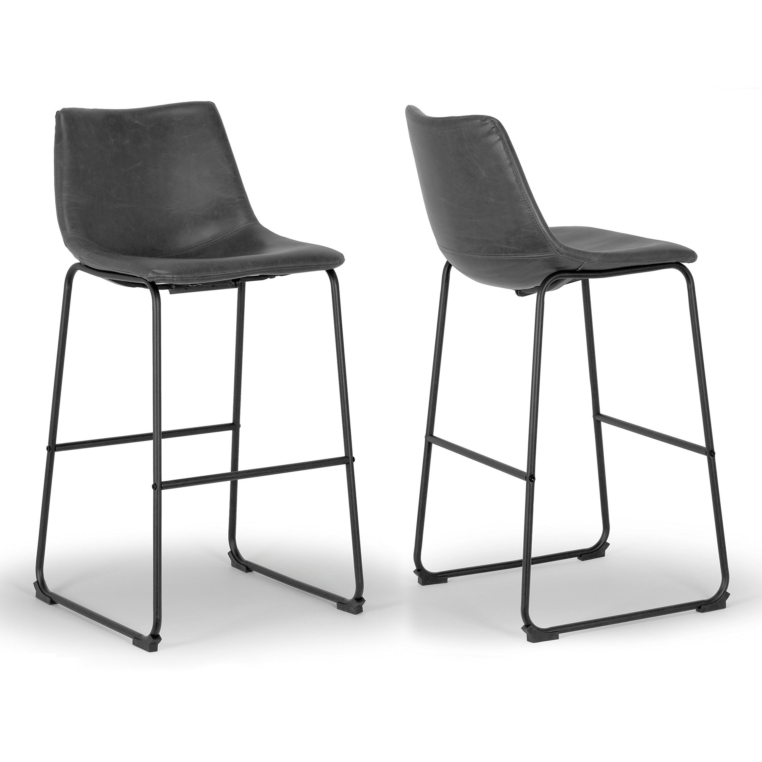 Glamour Home Decor Adan Faux Leather Iron Frame Bar Stool (Set of 2) Grey