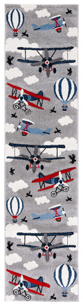SAFAVIEH Carousel Kids Collection Runner Rug - 23 x 6, Light Grey & Red, Non-Shedding & Easy Care, Ideal for High Traffic Area