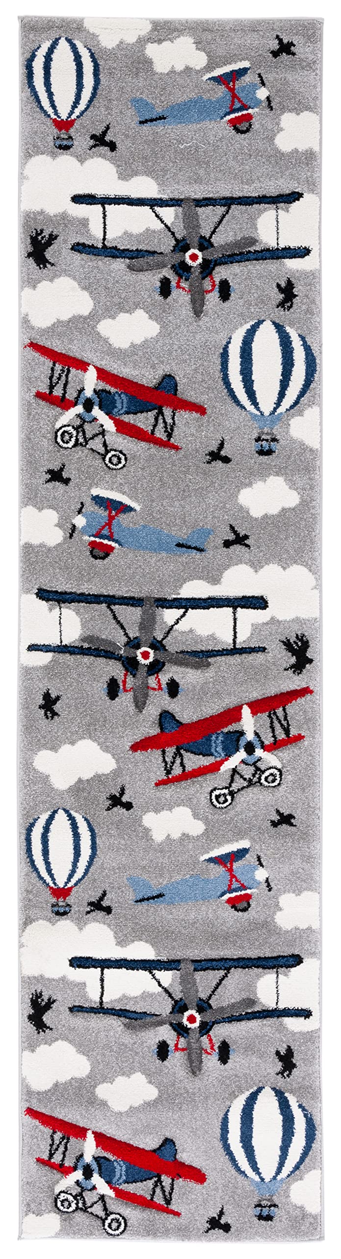 SAFAVIEH Carousel Kids Collection Runner Rug - 23 x 6, Light Grey & Red, Non-Shedding & Easy Care, Ideal for High Traffic Area