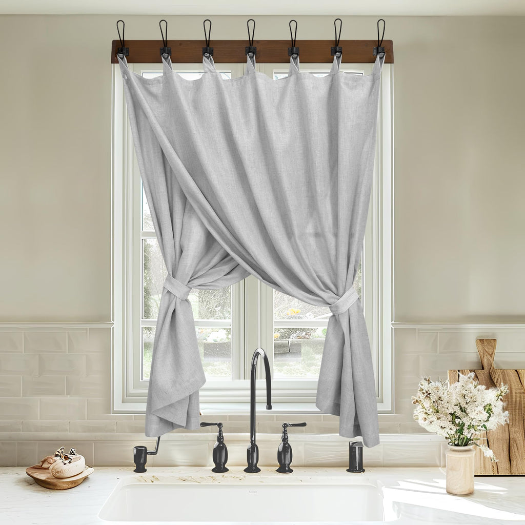 Light Grey Curtains 45 Inch Length For Kitchen Door 2 Panels Pair Set Tab Top Modern Farmhouse Flax Linen Semi Sheer Cafe Short Tier Curtains For Bathroom Small Windows Basement Dove Gray Silver 52X45