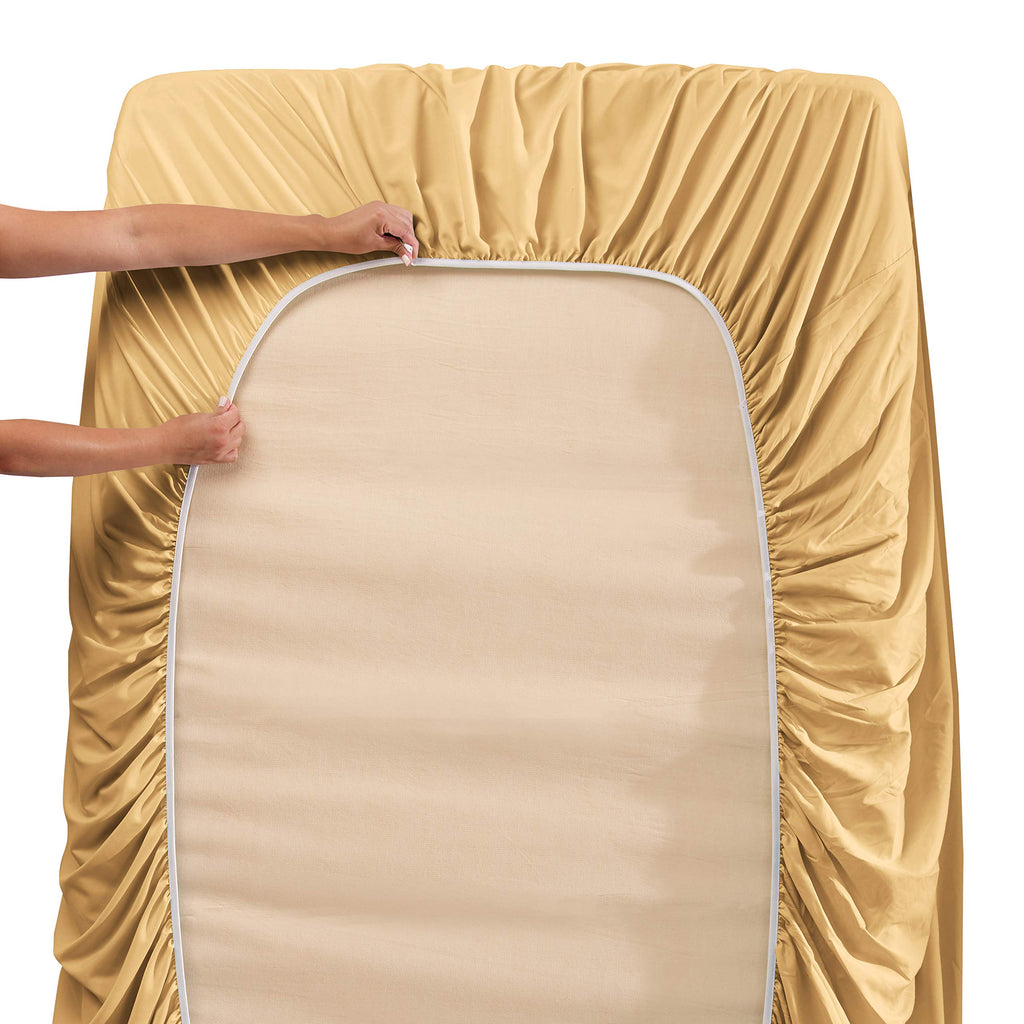 Clara Clark King Sheets, 6 Piece Set - Hotel Luxury Sheets For King Size Bed, Super Soft Bedding Sheets & Pillowcases, King Size Sheets, Camel Gold