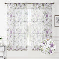Tollpiz Floral Sheer Curtain Purple Cherry Flower Butterfly Print Living Room Curtains Rod Pocket Voile Linen Look Short White S