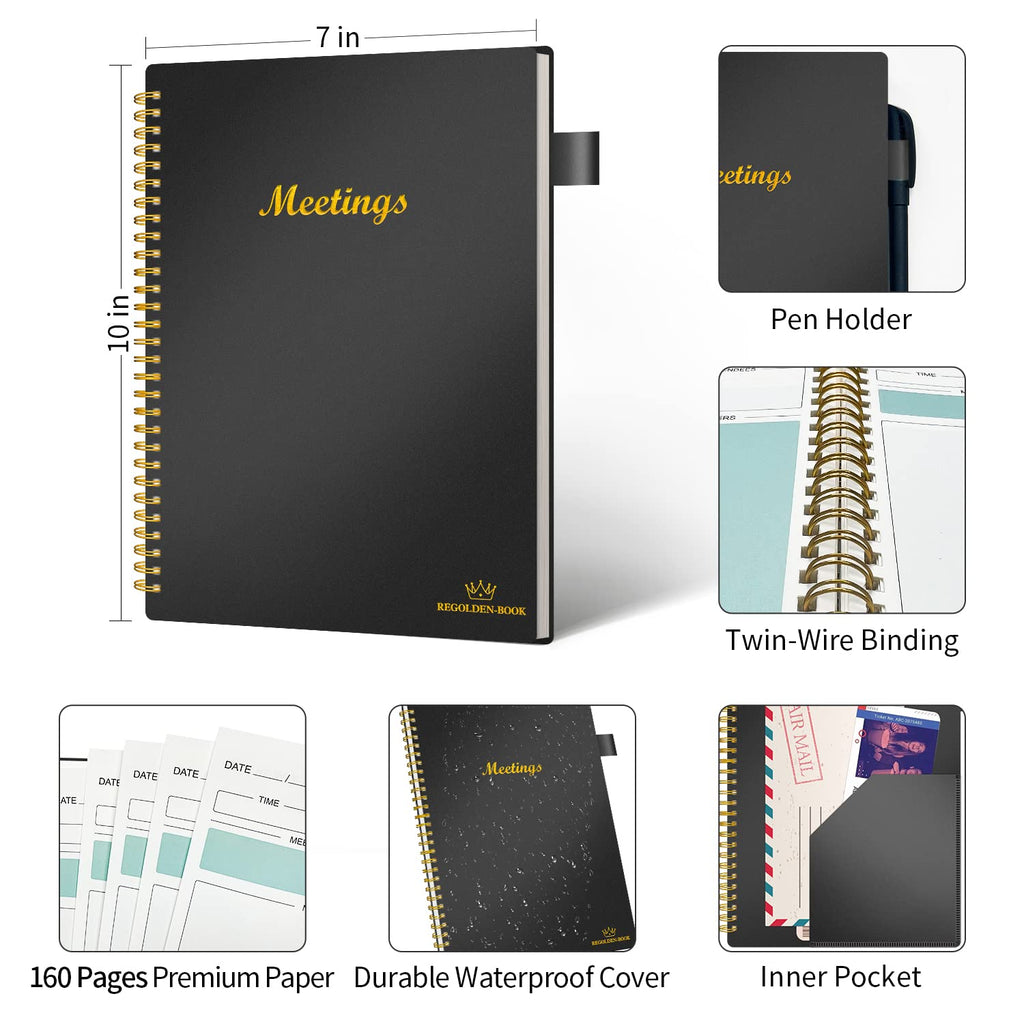 Regolden-Book Meeting Notebook For Work With Action Items, Project Management Planner Notebook For Note Taking, Office/Business