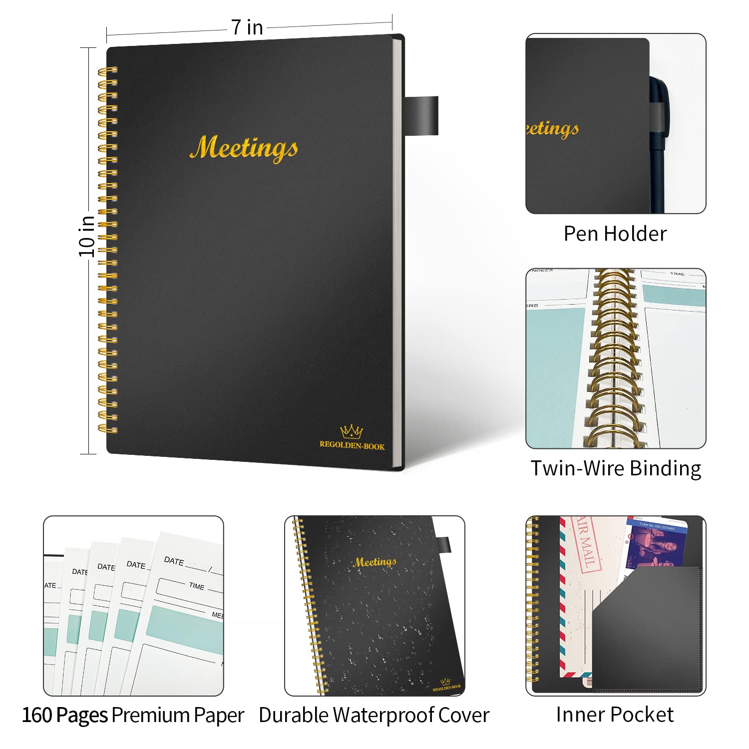 Regolden-Book Meeting Notebook For Work With Action Items, Project Management Planner Notebook For Note Taking, Office/Business