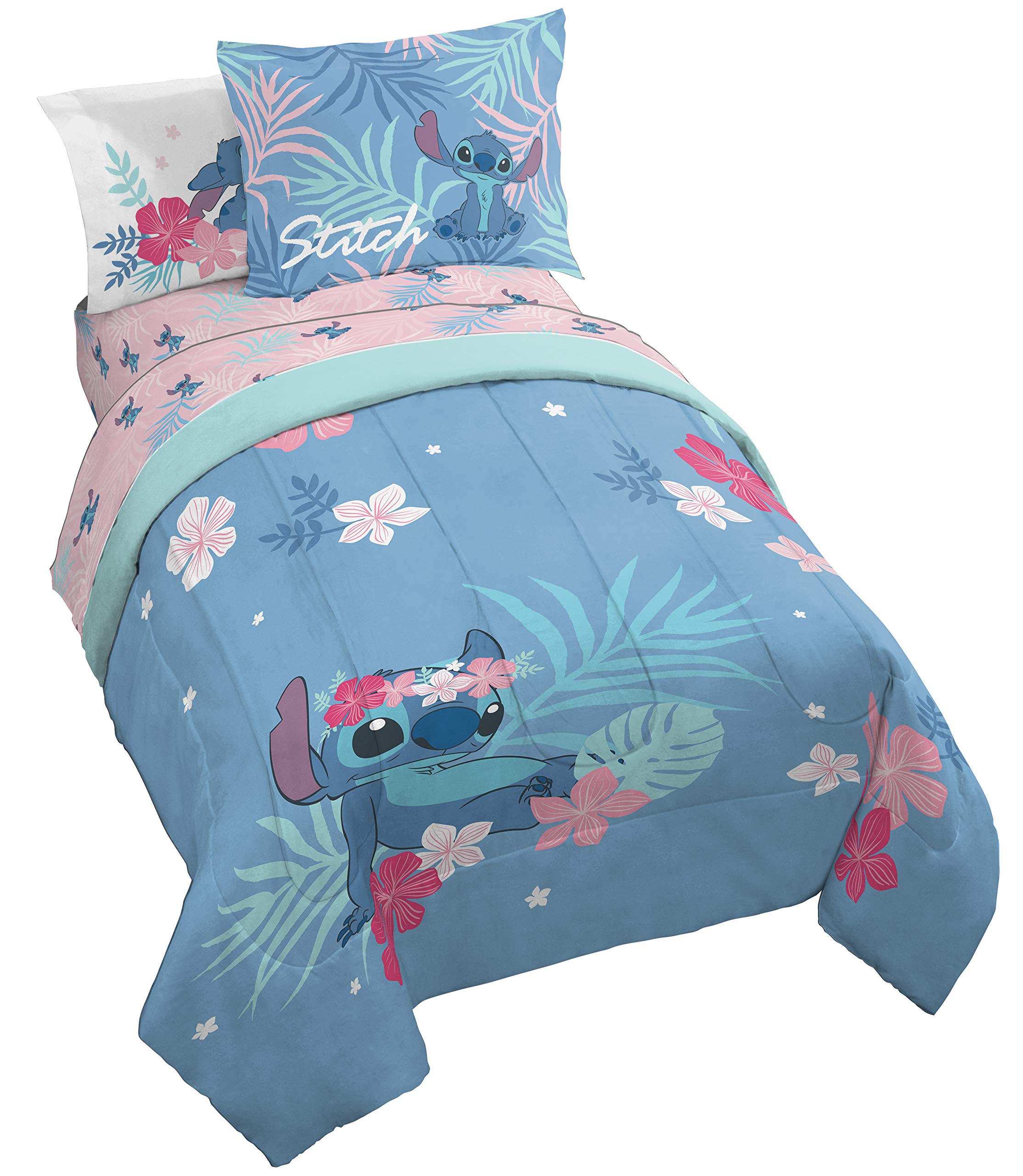 Jay Franco Disney Lilo & Stitch Paradise Dream 7 Piece Full Bed Set - Includes Reversible Comforter & Sheet Set Bedding - Super