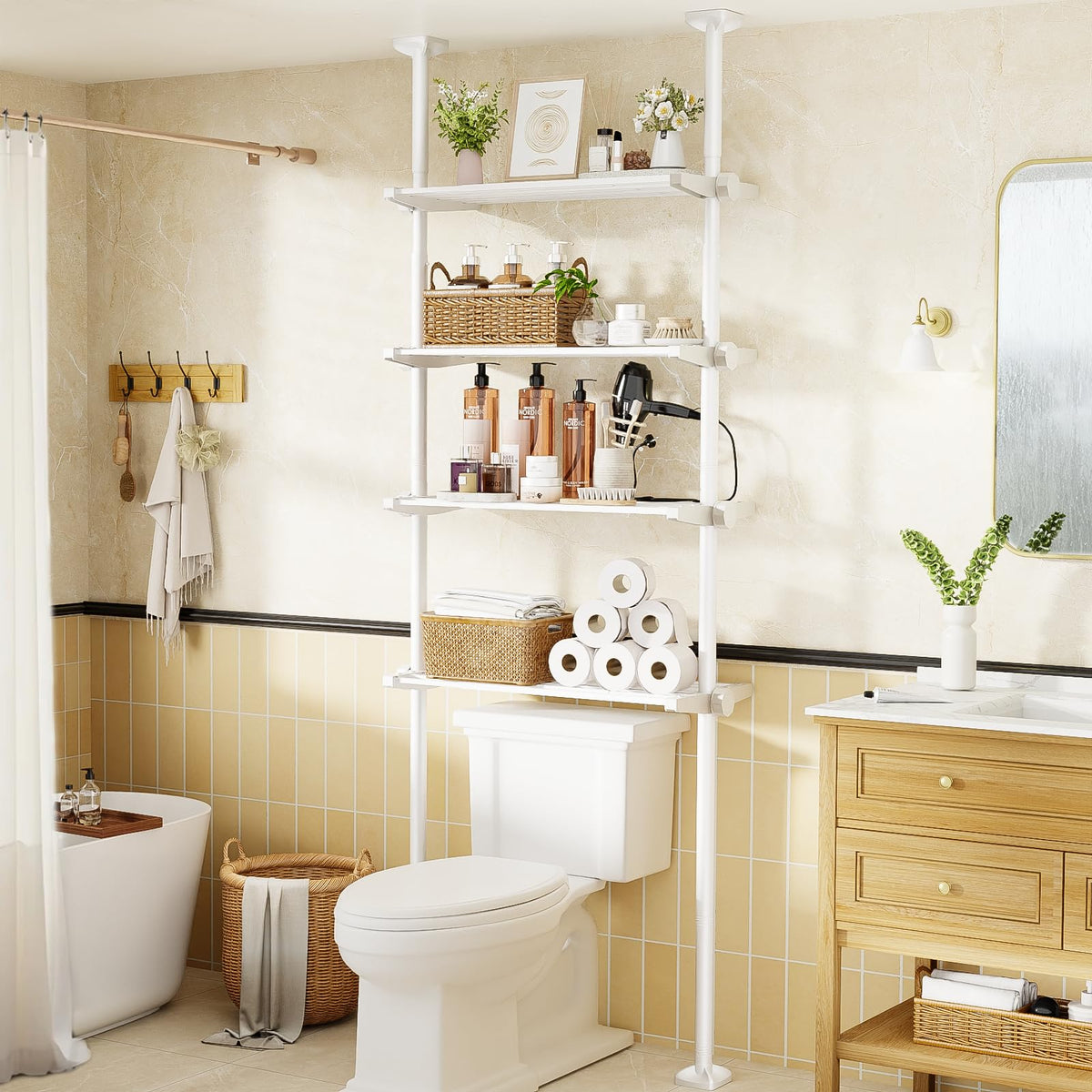 Over The Toilet Storage Shelf No Drill 4Tier Adjustable Bathroom Organizer