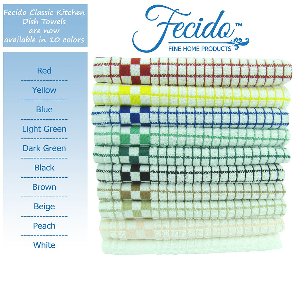 Fecido 10 Pack Classic Kitchen Dish Towels - Heavy Duty Super Absorbent 100% Cotton European Made Tea Towels Multi Color 19" X 27"