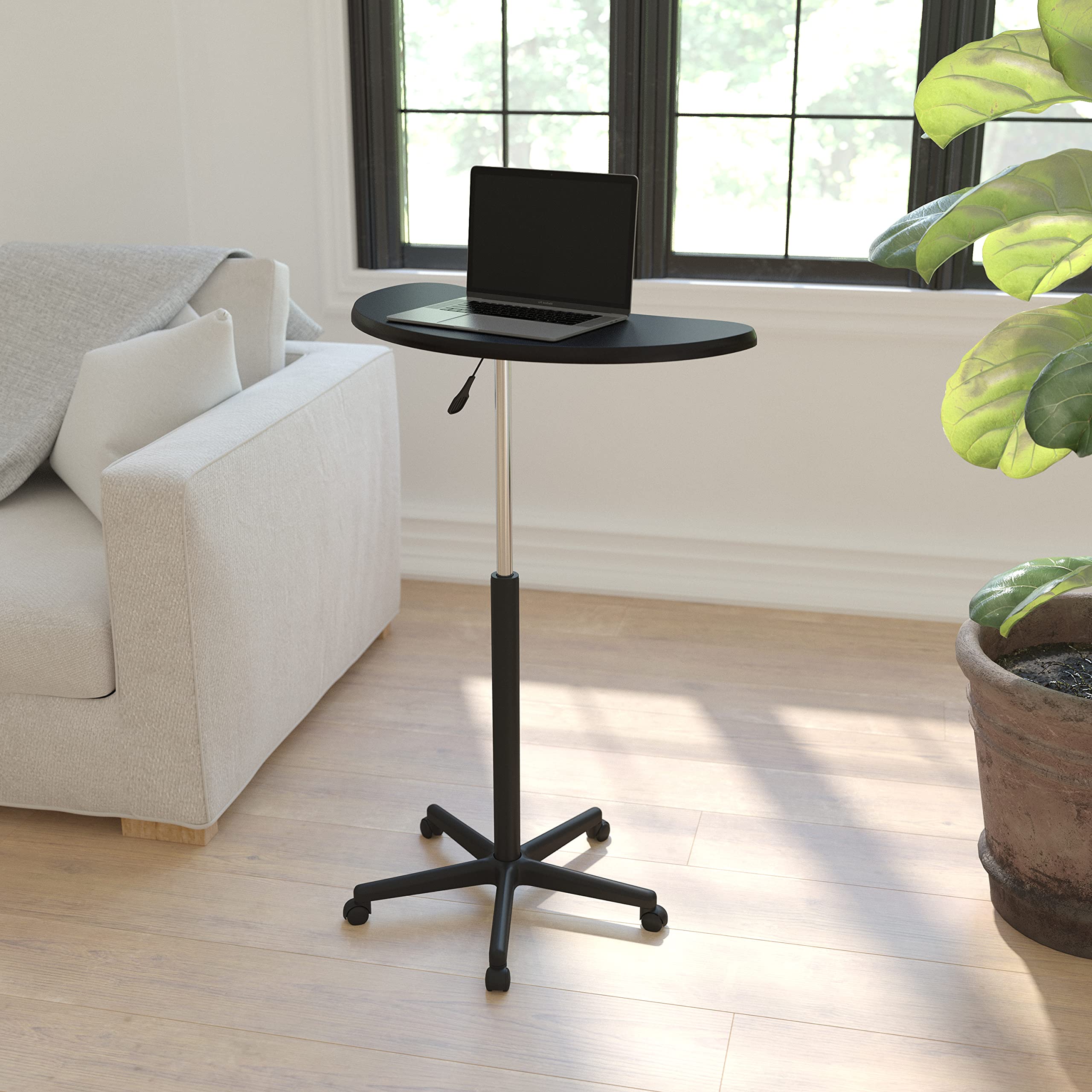 Flash Furniture Eve Sit to Stand Mobile Laptop Desk/Speaker's Lectern with Wheels, Modern Height-Adjustable Portable Standing Computer Desk, Black