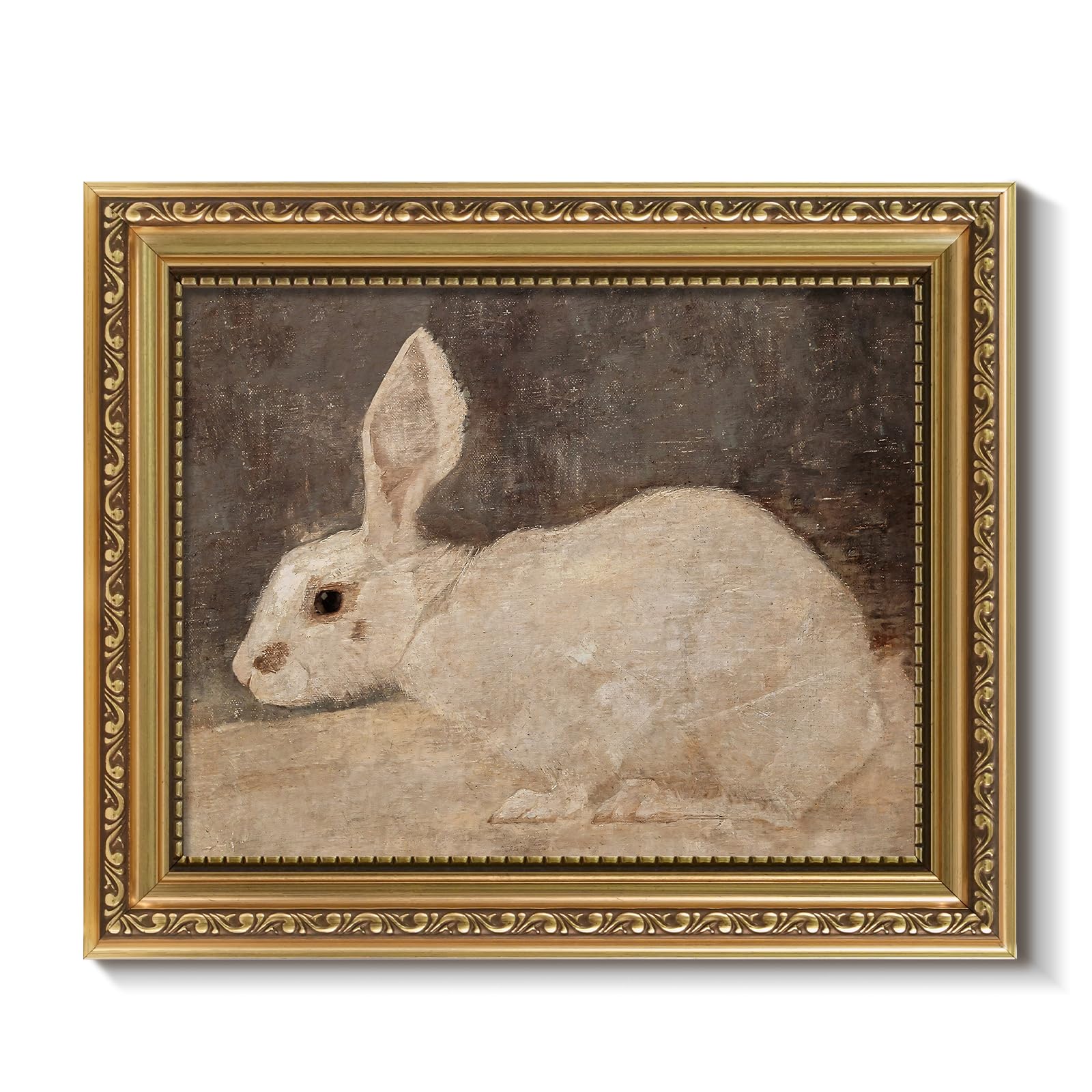ARPEOTCY Vintage Gold Framed Wall Art, Easter White Rabbit Painting, 8x10 inch Small Canvas Picture Prints Artwork with Frame Ae