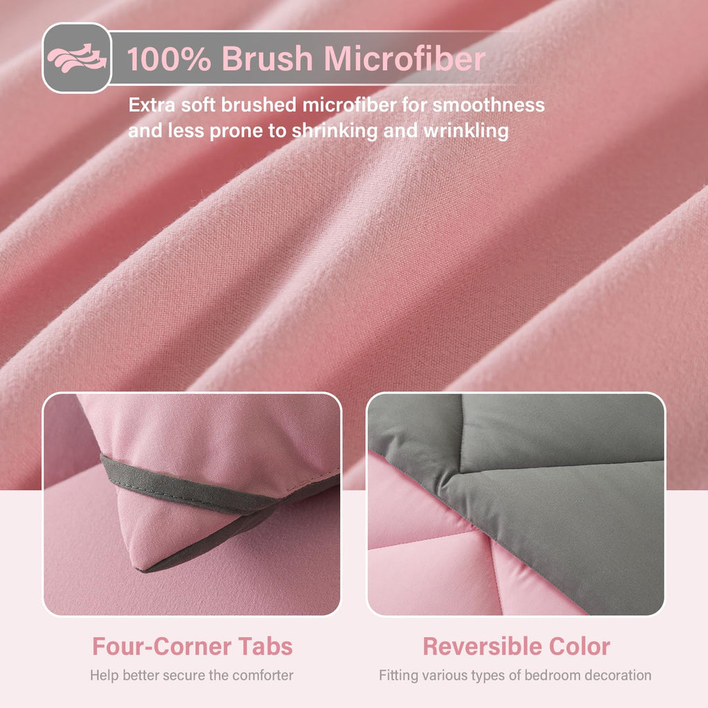 Cosybay Bed In A Bag Full Comforter Sets 7Pcs All Season Solid Down Alternative Bedding Sets Pink And Grey With Comforter, Pillo