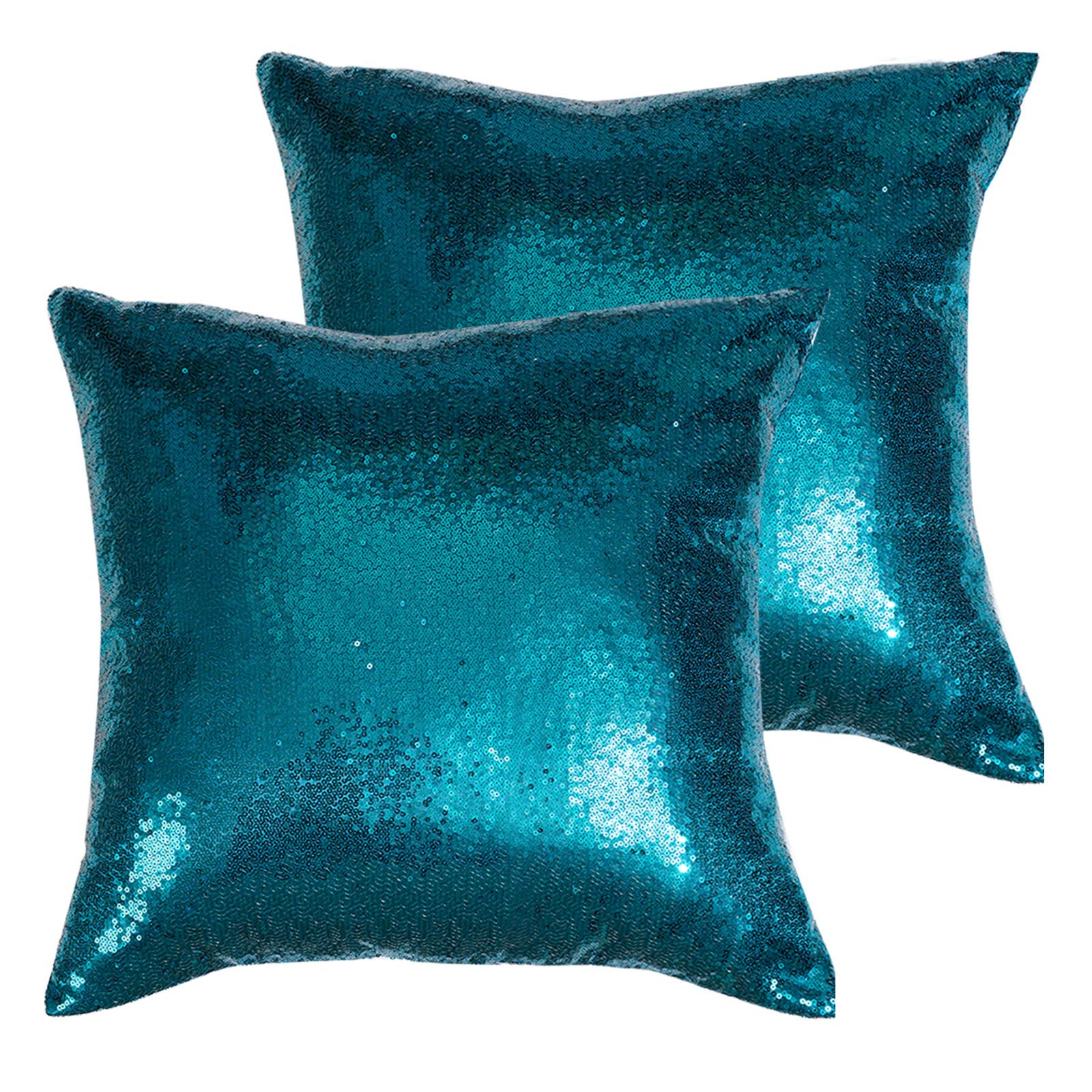 Poise3Ehome 18X18Inches Teal Throw Pillow Covers Sequin Decorative Pillow Cases For Couch, Bed, Living Room, Christmas (Teal, 2P