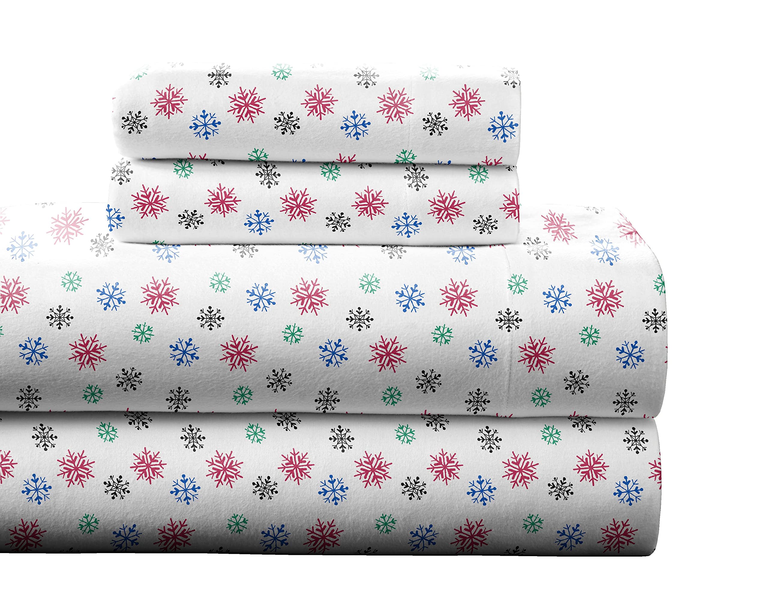 Pointehaven Flannel 170 Gsm Sheet Set,Queen Snow Flakes Multi