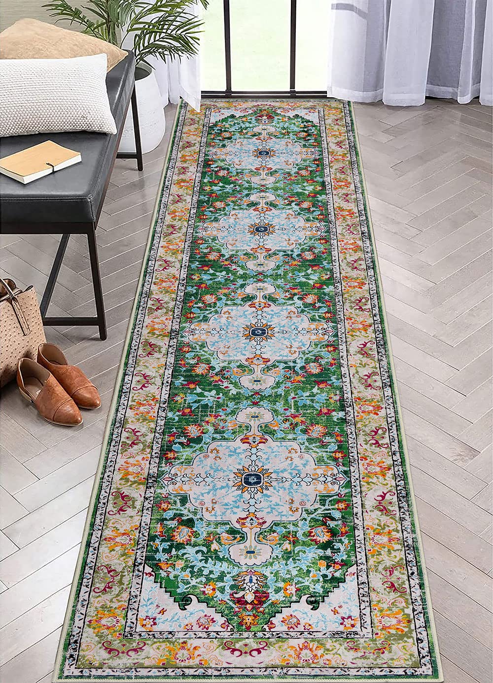 UArtlines Boho Hallway Runner Rug 2 x 10 Vintage Farmhouse Laundry Rug Runner Accent Area Rug Carpet Non Slip Washable Kitche