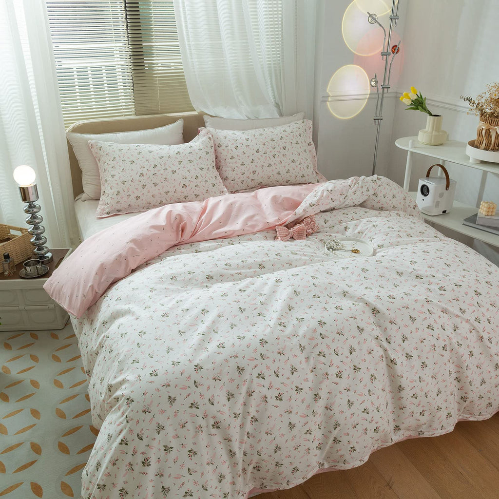 Floral Girls Duvet Cover Full Size Cotton Pink Floral Duvet Cover Chic Garden Flower Bedding Sets Lightweight Soft Aesthetic Flo