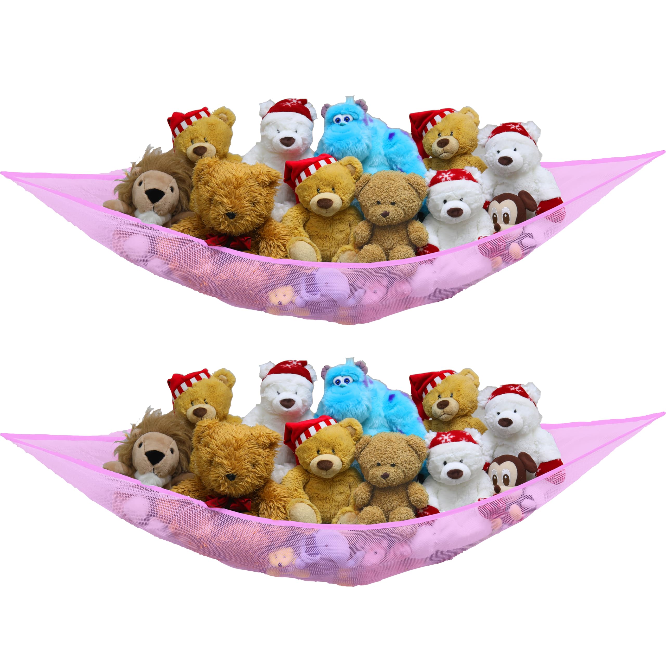 Simple Houseware 2 Pack Stuffed Animal Toy Hammock Net, Corner Wall Storage for Kids Room, Pink