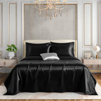 Horbaunal 6 Piece Satin Sheet Set King Size Luxury Silky & Soft Black Satin King Bed Sheet Set With 16'' Deep Pocket, 1 Fitted S