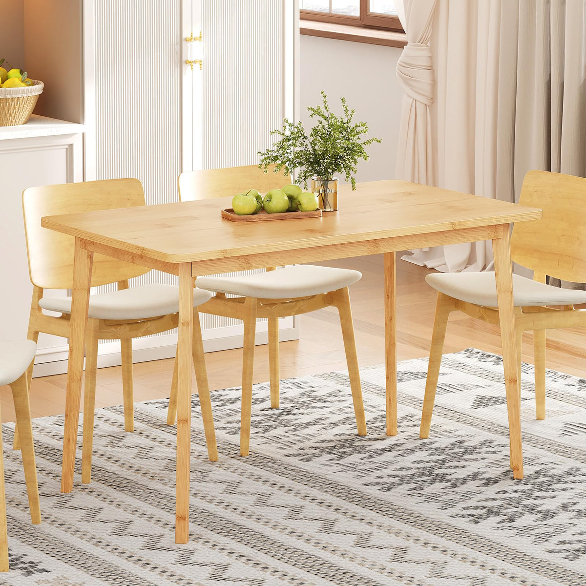 Hoobro Dining Table, Bamboo Dining Room Table For 46, 47.2inch Rectangle Kitchen Table, Easy To Assemble, For Dining Room, Living