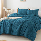 Andency Teal Tufted Comforter Set King(104X90Inch), 3 Pieces(1 Boho Comforter, 2 Pillowcases) Textured Farmhouse Comforter, Soft Microfiber Down Alternative Geometric Comforter Bedding Set