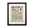 TOBOHU Framed 45 Years of Love Burlap Print, Gifts for Parents Grandparents 45th Anniversary, Romantic Gifts for Couple 45 Years