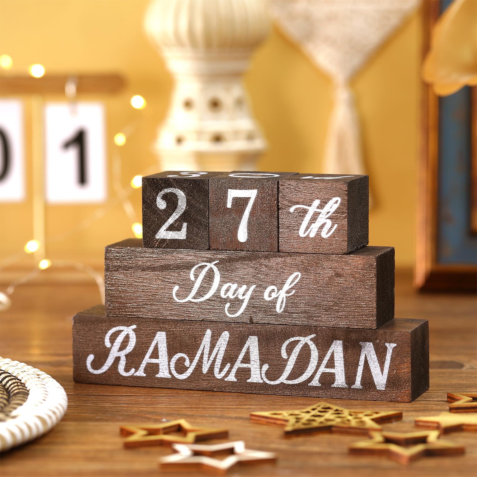 Glikceil 5 Pcs Ramadan Calendar Block Set Ramadan Advent Countdown Eid Calendar Countdown Blocks Ramadan Wood Sign For Ramadan D