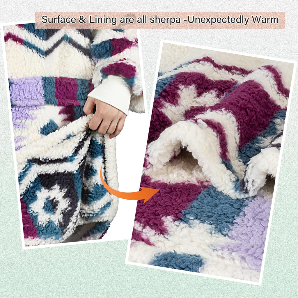 Catalonia Southwest Oversized Wearable Blanket Hoodie Sweatshirt, Comfortable Sherpa Lounging Pullover For Adults Men Women Wife