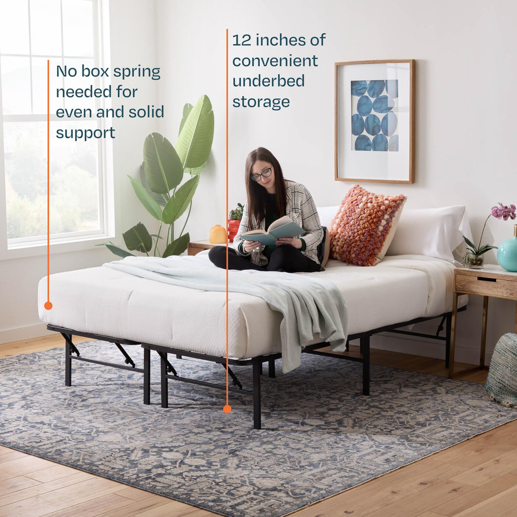 Linenspa Folding Metal Platform Bed Frame - No Box Spring Needed - Underbed Storage - Simple Tool Free Assembly - Mattress Foundation - 14' - Traditional Design - Sturdy Steel - California King Size