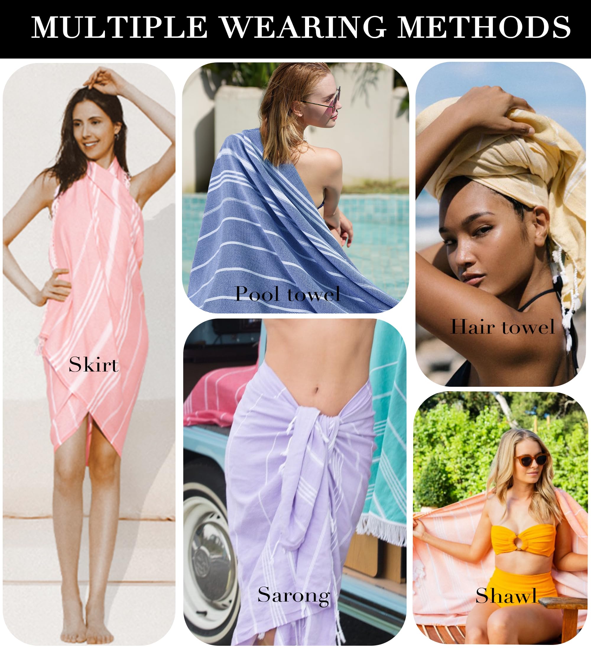 2 Packs Cotton Turkish Beach Towels Swim Towel Compact Oversized Sand Free Quick Dry Thin Clearance Luxury Best Organic Linen Ba