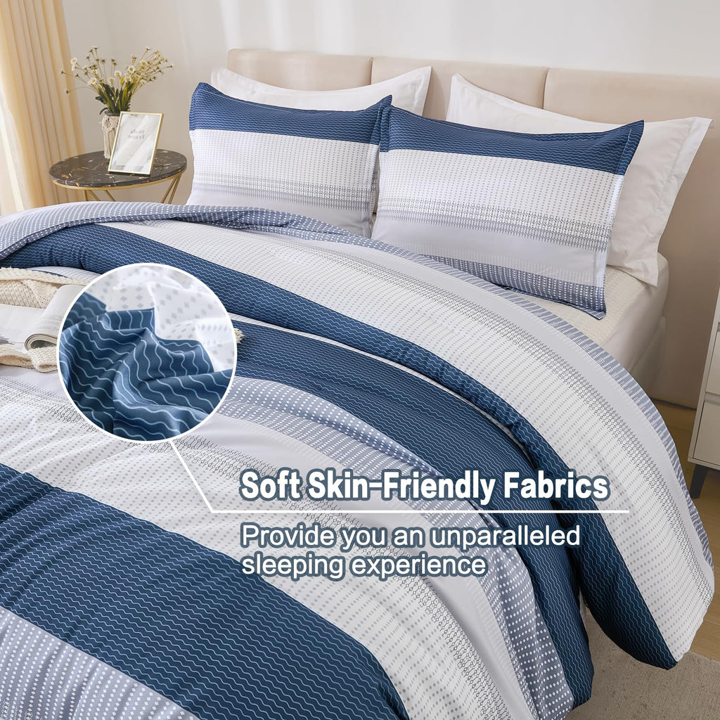 Litanika Full Comforter Set Mineral Blue - 3 Pieces Lightweight Fluffy Bedding Comforter Sets, All Season Down Alternative Comfo