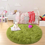 Junovo Round Rug, 4Ft, Green, Soft Area Rugs For Kids Girls Room Decor, Fluffy Shaggy Carpet, Circular Nursery Rug For Baby Room